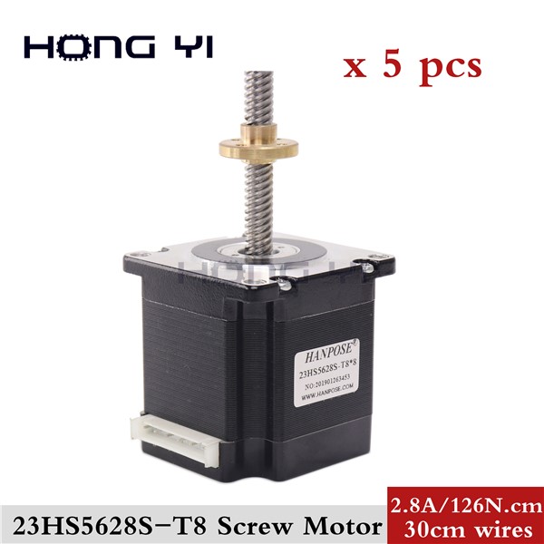 5PCS NEMA 23 23HS5628 4-Lead 57 Motor 56mm 2.8A Screw Stepper Motor with T8 Screw Lead 2/4/8mm CNC Laser Grind Foam