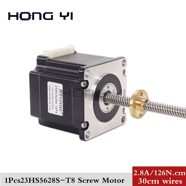 Free Shipping Nema 23 Screw Stepper Motor 23HS5628 4-Lead 57 Motor 165 Oz-In 56mm 2.8A with T8x8 Screw Lead CNC Laser Grind Foam