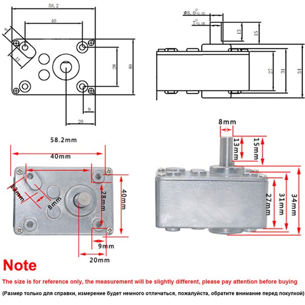 Metal Worm Gearbox 17 / 31 / 50 / 100 / 290/ 505 with Forward & Reverse Rotation Gearbox Function Use For DC Worm Geared Motor