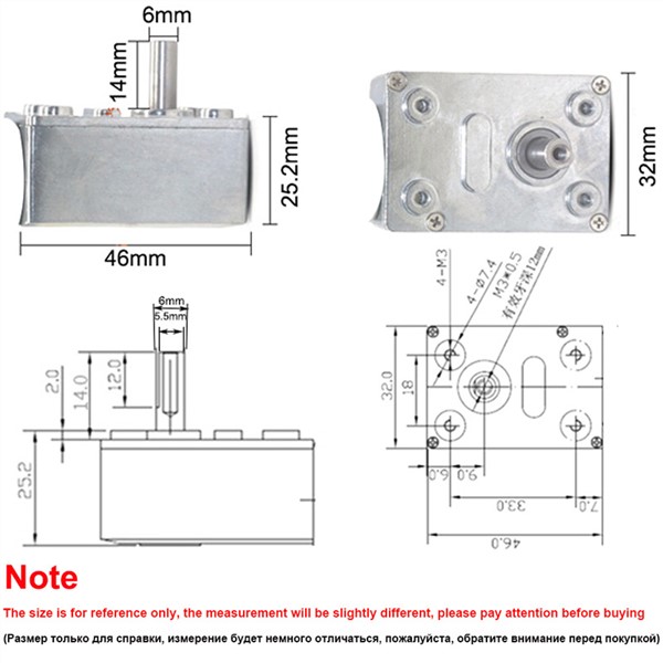 Worm Gearbox with Reduction Ratio 1:40/1:65/1:90/1:150/1:260/1:340/1:600/1:1000 Metal Gears Use for DC Worm Geared Motor