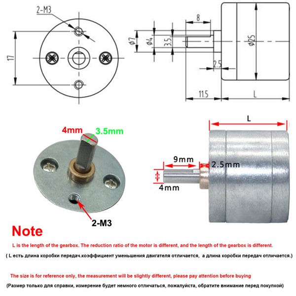 DC Motor Gearbox Reduction Ratio 1:4.4/1:9.6/1:21.3/1:35/1:46/1:78/1:103/1:171/1:226/1:377/1:500 Metal Gears for DC Gear Motor