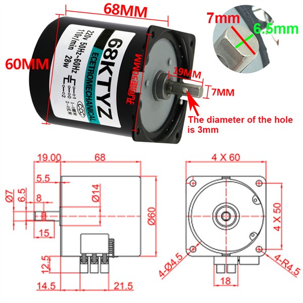 High Torque 100KG 28W AC 220V Permanent Magnet Synchronous Motor 220V 68KTYZ CW/CCW Metal Geared Slow Speed Motor 2.5 To 110RPM