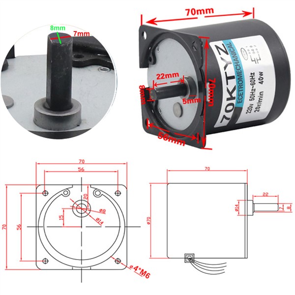 High Torque 160KG 40W AC 220V Permanent Magnet Synchronous Motor 220V 70KTYZ CW/CCW Metal Geared Slow Speed Motor 2.5 To 110RPM