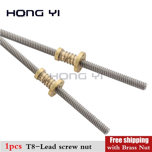 Anti-Backlash Nut + 200mm 300mm 400mm 500mm T8 Lead Screw 8MM Thread 8mm T-Type Fuso Trapezoidal for 3D Printer & CNC