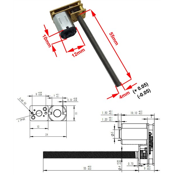 1024GN20 Mini Threaded Shaft M4 Length 55MM DC Gear Motor 3V 6V 12V In DC Motor Adjustable Speed Reversed for Robot Door Lock