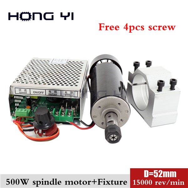 0.3KW Air Cooled Spindle ER11 Chuck CNC 300W 500W Spindle Motor + 52mm Clamps + Power Supply Speed Governor for PCB Engraving