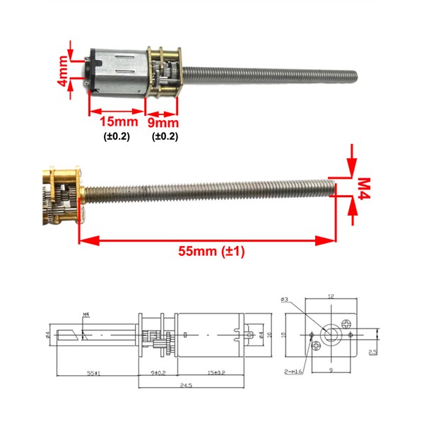 N20 Long Shaft Threaded Shaft M4*55MM DC Gear Motor 3V 6V 12V Low Speed 15 To 1000RPM in DC Motor Adjustable Speed Reversed