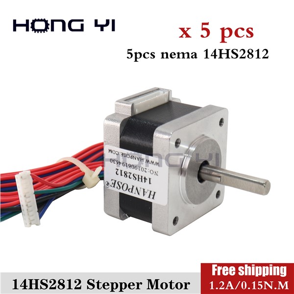 Free Shipping 5 PcS 28mm Length Hybrid Stepper Motor Neam 14 14HS2812 1.2A 2-Phase 4-Wire 1.8-Degree for New CNC 3D Printer