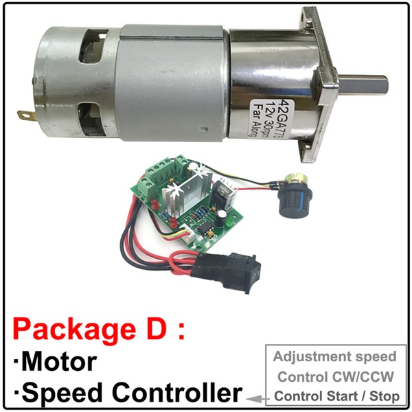 Electric Micro DC High Torque Geared Motor Slow Speed 10-600RPM DC 12 Volt 24V Motors Reversed Adjustable Speed for Toy Printer