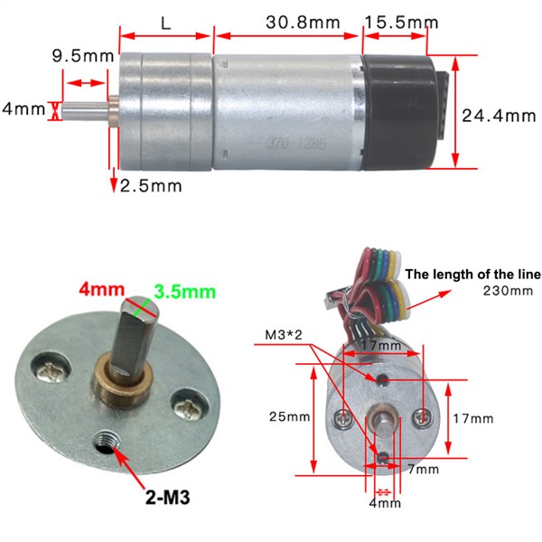 6V 12V 24V DC Geared Motor Encoder 12-1360RPM Adjustable Speed Reversed with Mounting Bracket Coupling Wheel DIY Toy Car Kit