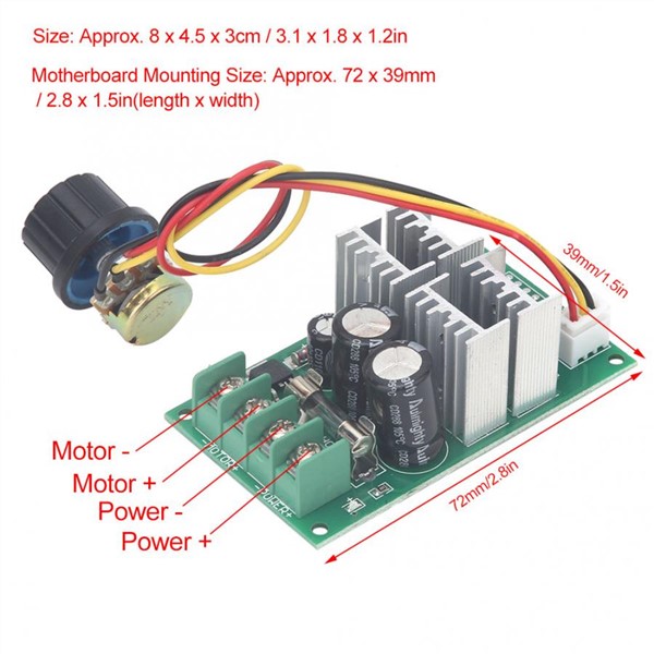 DC Motor Speed Controller Drive Module PWM Support PLC Analog with Knob DC6-60V 20A
