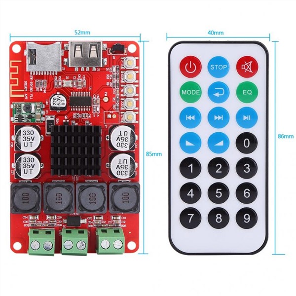 Power Amplifier Board Bluetooth Stereo Audio Receiver Amplifiers 50W with Remote Control