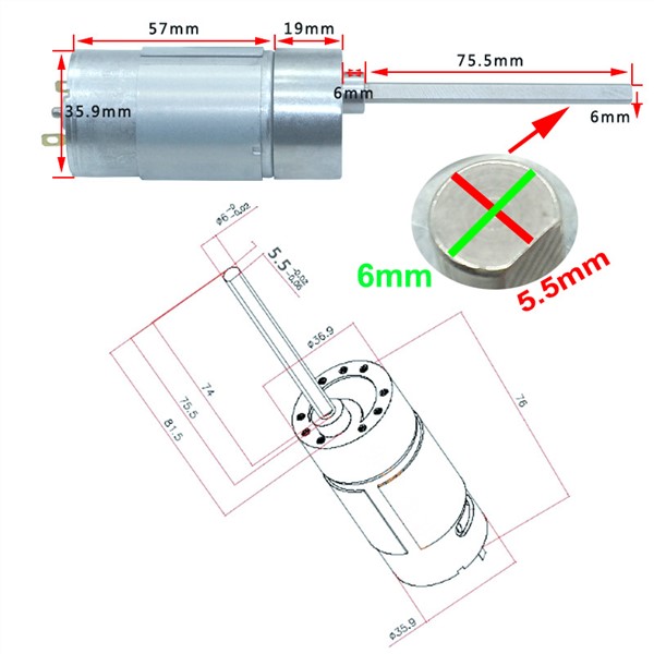 Long Shaft Electric DC Gear Motor 12V 24V Low Noise 300/500/600RPM DC High Torque Adjustable Speed Reversed in DC Motor