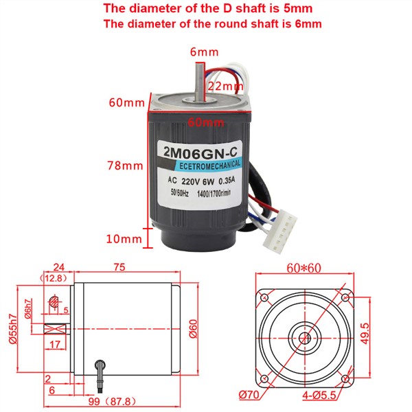 Long Life 6W Micro Single Phase High Speed AC Motor 220V 1400/2800RPM Speed Control Reversed for High-End Smart Devices Etc.