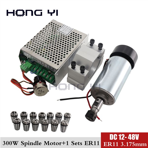 Free Shipping 300w DC Spindle Motor + 52 Mm Clamp (Send Four Screws) + Power Governor + 13 PCS ER11 Collet for PCB