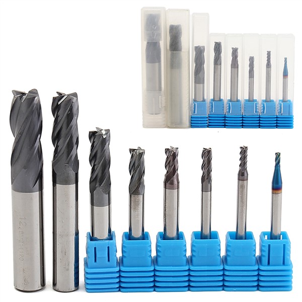 8pcs 4 Flutes Carbide End Mill Set Mayitr Tungsten Steel HRC50 Hardness CNC Milling Cutter Tool 2/3/4/ 5/ 6/8/10/2mm Dia.
