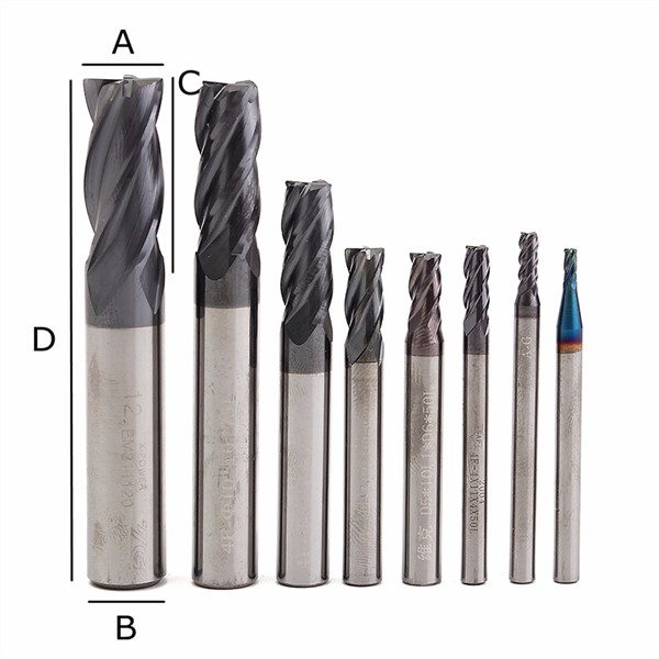 8pcs 4 Flutes Carbide End Mill Set Mayitr Tungsten Steel HRC50 Hardness CNC Milling Cutter Tool 2/3/4/ 5/ 6/8/10/2mm Dia.