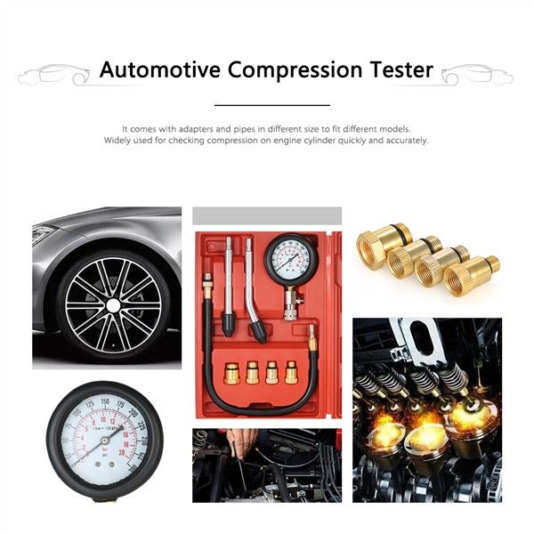 Gasoline Engine Compression Tester Auto Petrol Gas Engine Cylinder Automobile Pressure Gauge Tester Automotive Test Kit 0-300psi
