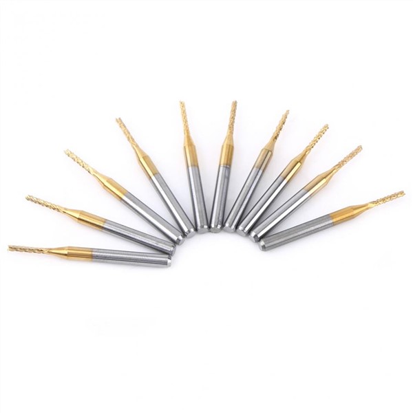 10pcs/Set 1.5mm Cutting Edge End Mill CNC PCB Engraving Bit Tungsten Coating 1/8" Shank MillingCutter Drill Bit Set