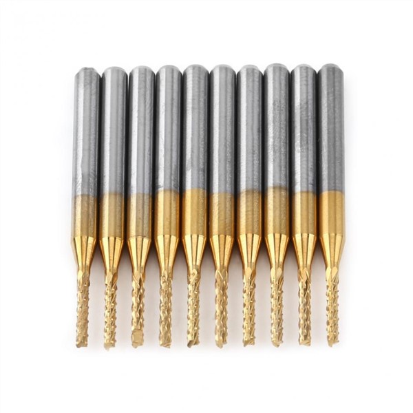 10pcs/Set 1.5mm Cutting Edge End Mill CNC PCB Engraving Bit Tungsten Coating 1/8" Shank MillingCutter Drill Bit Set