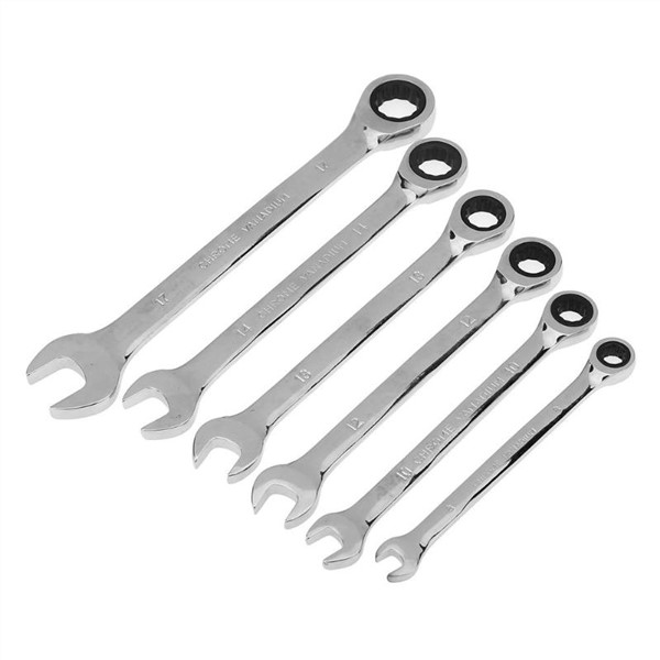 6pcs/Set CRV Steel 72 Teeth Ratchet Wrench Set Multiuse Wrenches Dual Use Spanners Tools Kit Fixed/Movable Head Combination Tool