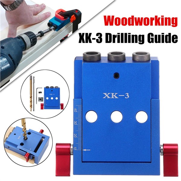 XK-3 Pockets Hole Jig Woodwork Guide Repair Carpenter Kit System 9.5mm Drill Bit 3 Holes Woodworking Oblique Drill Guide Locator