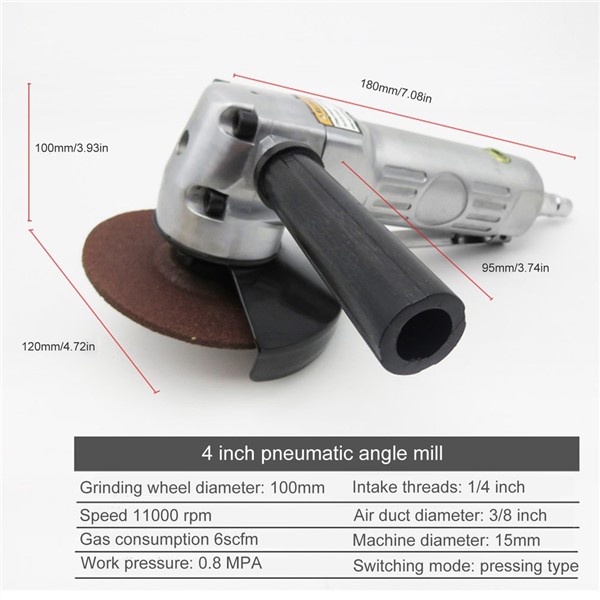 4 Inches Pneumatic Angle Grinder 90 Degree Air Grinder Machine Pneumatic Cutting Tools Polishing Metal Machine