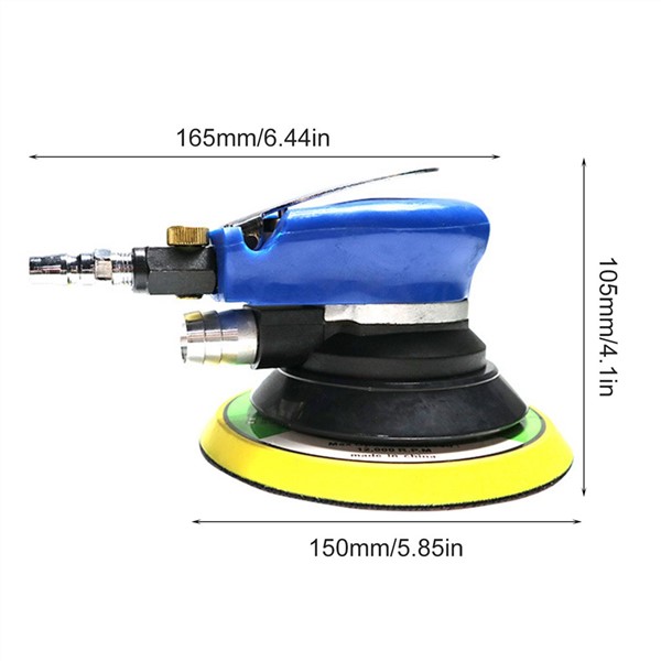 Portable Air Sander Grinding Machine Hand-Held Low Noise Pneumatic Vacuum Polishing with 6 Inch Sanding Pad