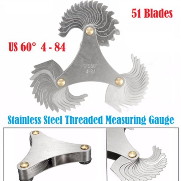 51 Blades Stainless Steel Centre 4-84 TPI Screw Pitch Gage Metric Standard Tooth Thread Gauge Measuring Tool Durable Integrated