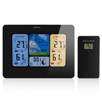 LCD Color Weather Station Sensor Digital Alarm Clock Thermometer Hygrometer Indoor Outdoor Home Wireless Weather Station EU Plug
