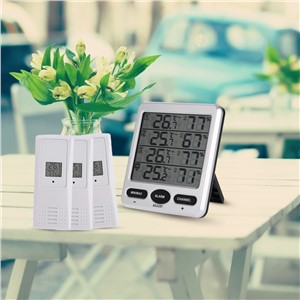 Multi-Functional LCD Wireless 8-Channel Indoor/Outdoor Thermo-Hygrometer with Three Remote Sensors Alarm Function Digital 433MHz