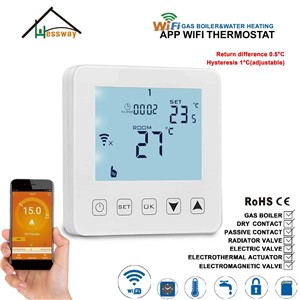 EU 100-240V 3A Hysteresis 1 Degree Gas Boiler Heating Thermostat WiFi for Water Heating, Radiator Valve, Dry Contact