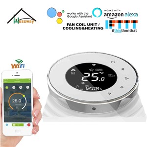 HESSWAY TUYA 24VAC 95~240VAC 2P Cooling Heating Air Conditioning Fan Thermostat WiFi for Works with Alexa Google Home