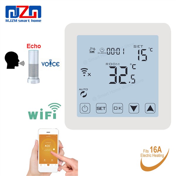MJZM 16A08-1-WiFi Thermostat for Warm Electric Underfloor Heating Alexa Voice Control Indoor Air WiFi Thermostat Regulator