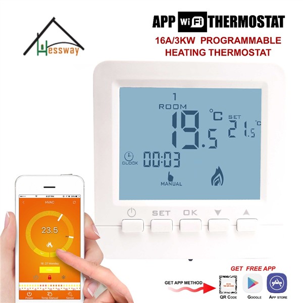 16A Remote Controlled by IOS Android Programmable Digital WiFi Thermostat for Electric Floor Heating System