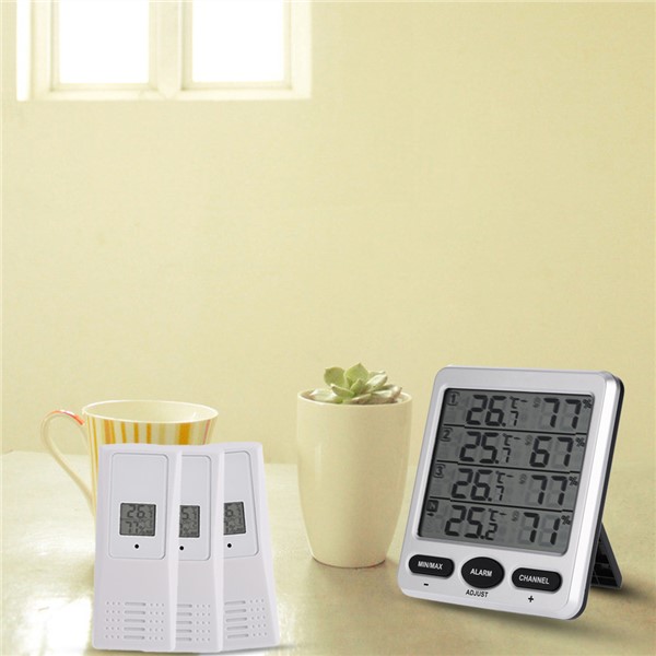 Multi-Functional LCD Wireless 8-Channel Indoor/Outdoor Thermo-Hygrometer with Three Remote Sensors Alarm Function Digital 433MHz