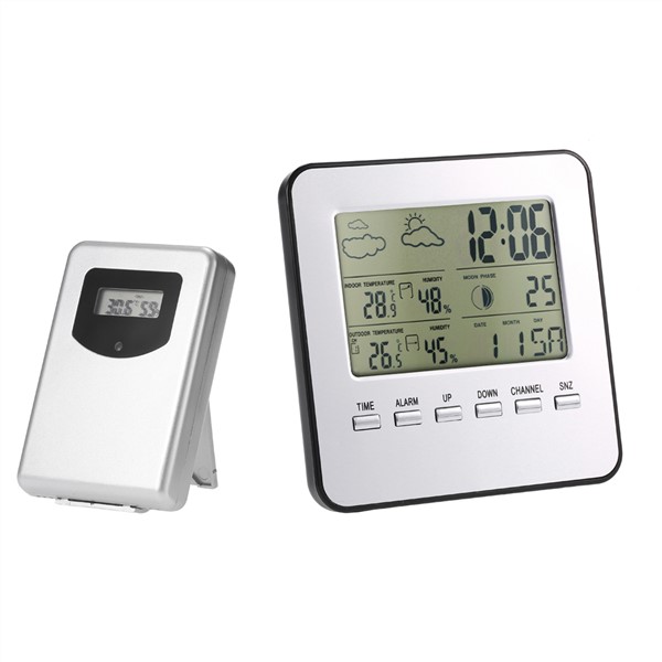 Multi-Functional Wireless Weather Station Clock Indoor Outdoor Thermometer Hygrometer LCD Digital Calendar Alarm Moon Display