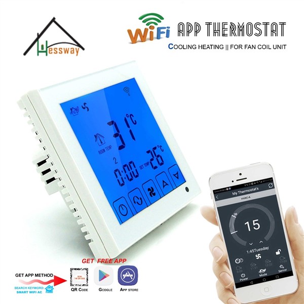 HESSWAY 4p APP WiFi Thermostat Fan Coil Room Temperature Controller Heating for Remote Control by Smartphone
