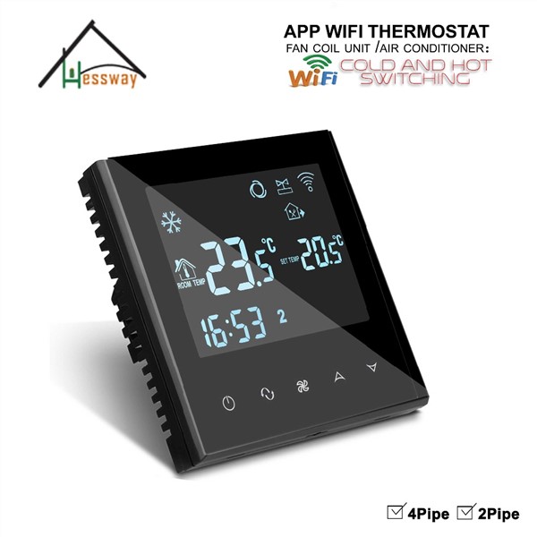 HESSWAY 4P 2P APP Controller Programmable Touch Screen WiFi THERMOSTAT with Fan Coil Unit