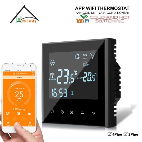 HESSWAY 4P 2P APP Controller Programmable Touch Screen WiFi THERMOSTAT with Fan Coil Unit