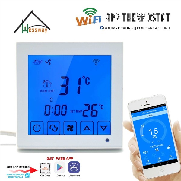 HESSWAY APP by Smartphone 2p Programmable FAN VALVE Room Thermostat WiFi Fcu for Heating/Cooling