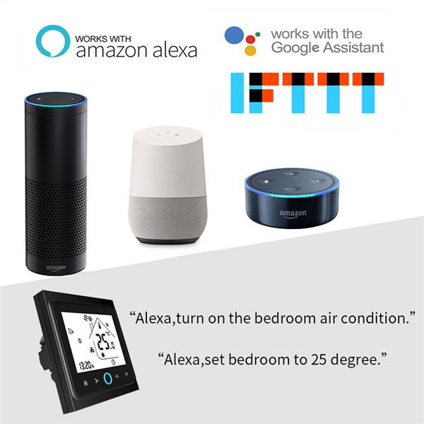 4 Pipe WiFi Smart Central Air Conditioner Thermostat Temperature Controller 3 Speed Fan Coil Unit Work with Alexa Google Home