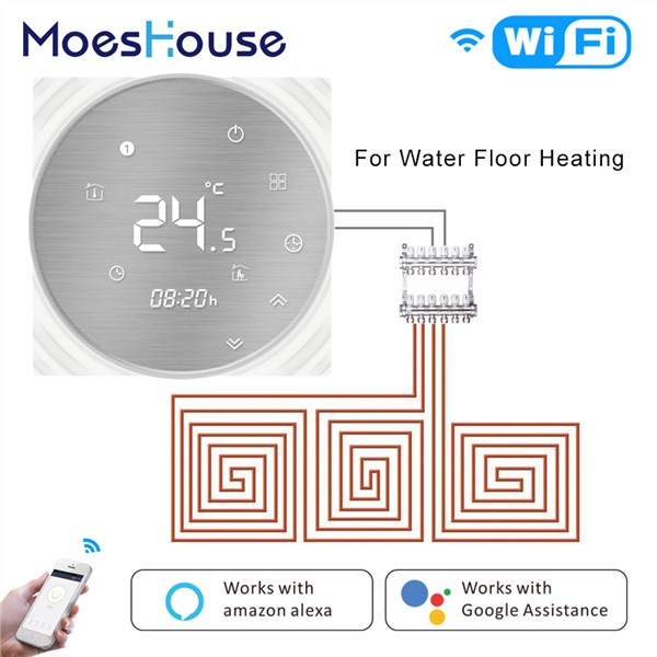 WiFi Smart Thermostat Water Floor Heating Metal Brushed Panel Smart Life/Tuya APP Remote Control Works with Alexa Google Home