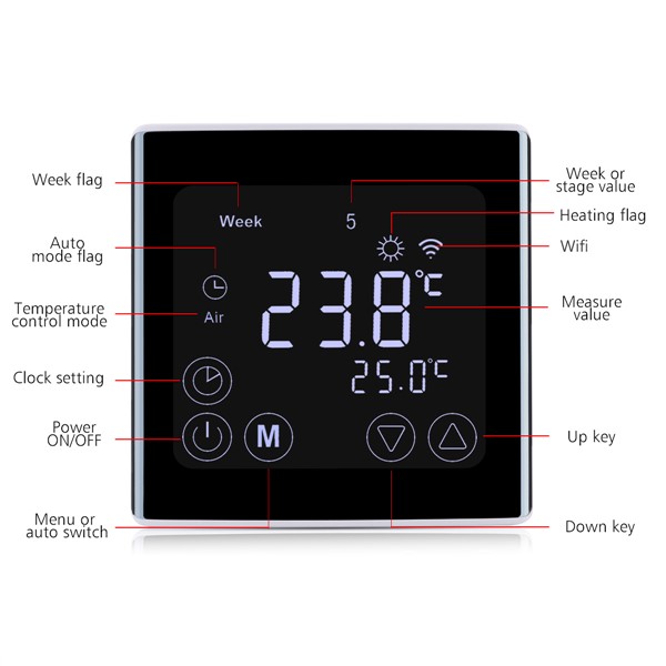 FLOUREON WiFi Thermostat Regulator App Control Programmable Floor Heating Wireless Temperature Controller for Smart Home