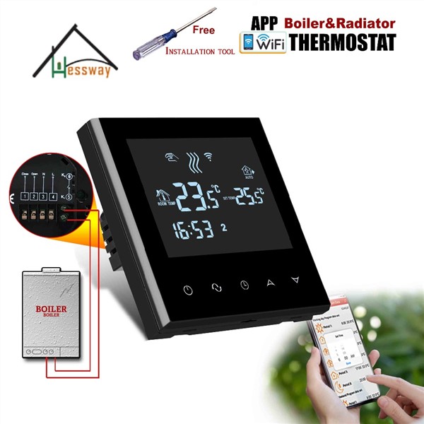EU Programmable Gas Boiler WiFi THERMOSTAT Thermostatic Radiator Valve for Dry Contact Relay