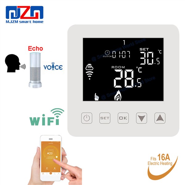 MJZM 16A08-3-WiFi Smart Thermostat for Electric Heating Floor Echo Alexa Voice Control Programmable Black Temperature Regulator