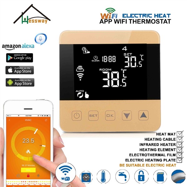 16A Double Sensor Temperature Controller Room Heating Thermostat WiFi for Floor Heating Cable Mat/Film/Foil/Infrared Radiation