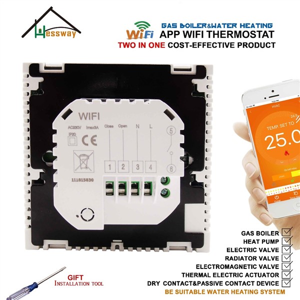 Weekly Programmable Two in One Gas Boiler&Water Heating THERMOSTAT WiFi Temperature Controller for Floor Heating 3A