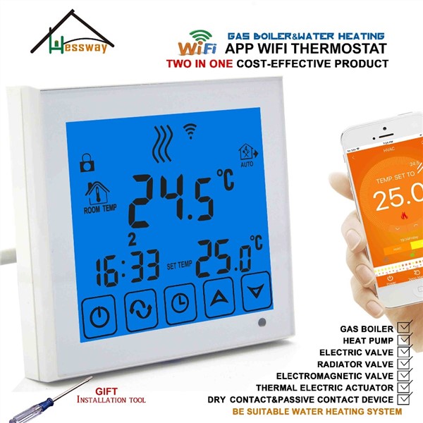Weekly Programmable Two in One Gas Boiler&Water Heating THERMOSTAT WiFi Temperature Controller for Floor Heating 3A