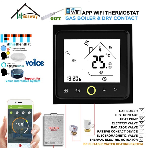 Works with Alexa Google Home EU 3A Gas Boiler Thermostat Switch WiFi Contact Valve Radiator for Dry Contact &Passive Contact